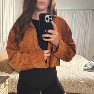 BDG Women's Corduroy Cropped Shirt in Rust